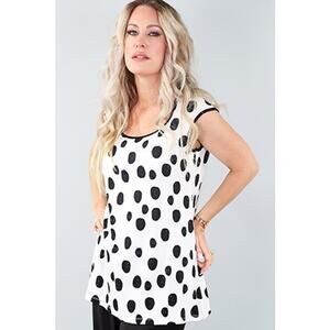 NWT Michael Tyler Polka Dot Cap Sleeve Tunic Top Black White Bamboo Momcore sz L